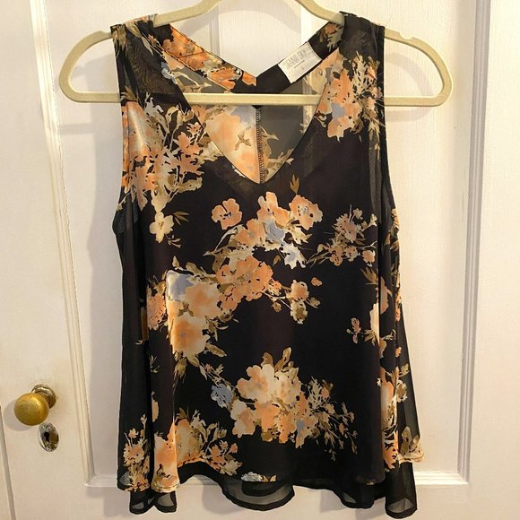 Siena Sky Sheer, Sleeveless, V-Neck, Floral Top, Size S - Picture 1 of 5